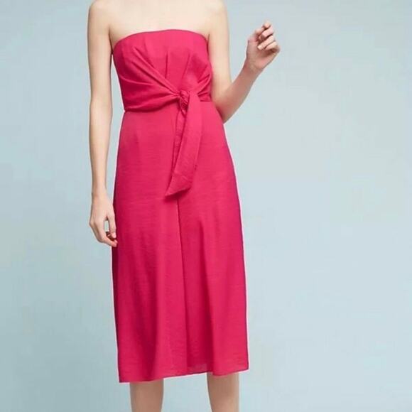 ANTHROPOLOGIE MAEVE Bright Pink Waist Tie Strapless Jumpsuit Romper – Size 6 - Picture 7 of 15